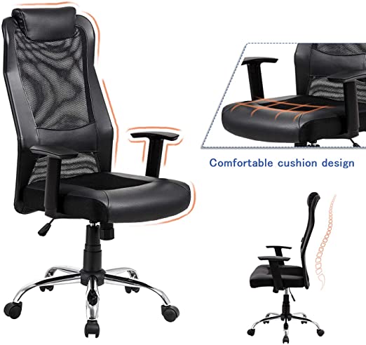Amazon.com: Mesh Office Chair High Back – Padded Leather Headrest .