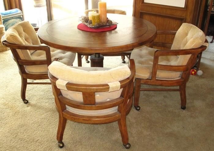 Drexel Heritage Oak Adjustable Height Round Dining/Game Table and .
