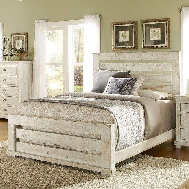 Willow Slat Bed (Distressed White) | Distressed white bedroom .