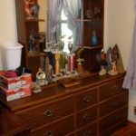 Lot #57Vintage 9 Drawer Dresser With Mirror and Shelves, Contents .