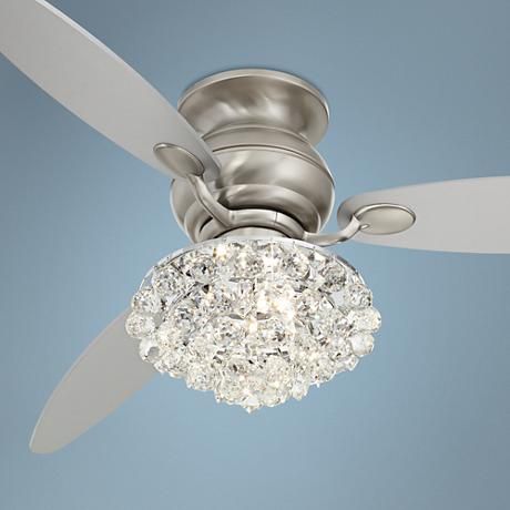 60" Spyder™ Brushed Steel Crystal Hugger Ceiling Fan | Ceiling fan .