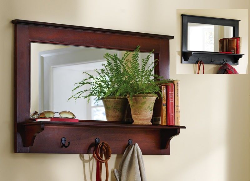 entryway mirror with hooks and shelf