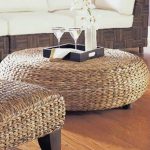 Oversized Round Abaca Weave Wicker Ottoman | Rattan coffee table .