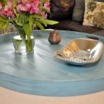 20" to 40" Turquoise Distressed - Round Extra Large Ottoman Tray .