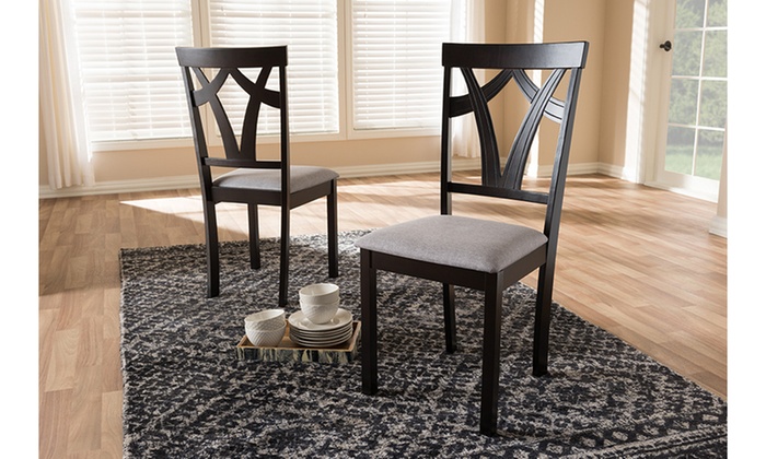 Sylvia Grey Fabric Upholstered and Dark Brown 2-piece Dining Chair .