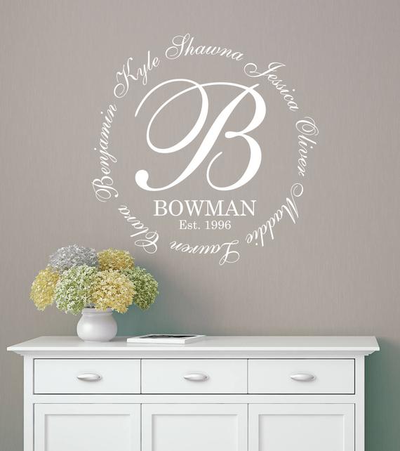 Family Names Monogram in circle Wall Decal LARGE Wall Decal | Et