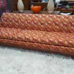 Mid-Century Modern American sofa with flamestitch upholstery and .
