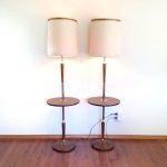 pair of vintage floor lamps with attached table. lamp & table .
