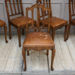 Antique French Leather and Oak Dining Chairs, Set of 6 for sale at .