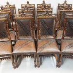 12 French Antique Dining Chairs Leather-51
