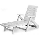 Details about White Plastic Sun Lounger Patio Reclining Sun Bed .