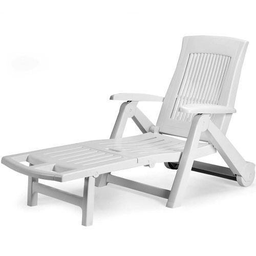 Details about White Plastic Sun Lounger Patio Reclining Sun Bed .
