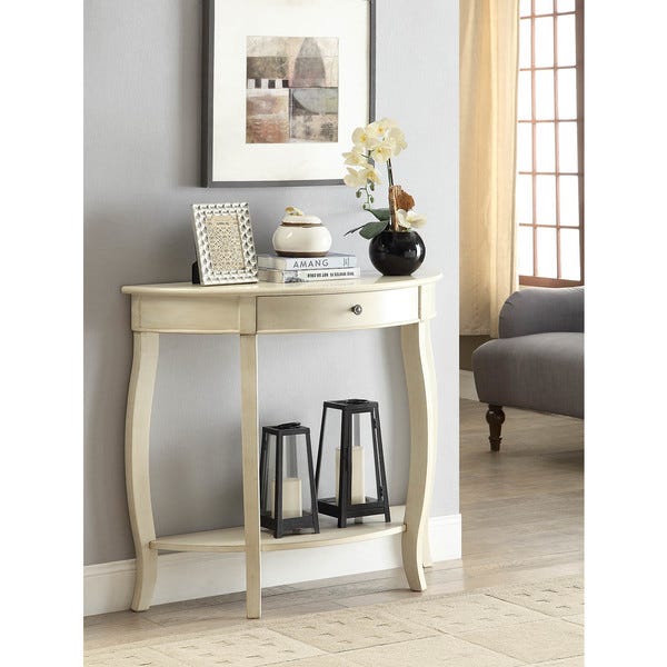 Shop Yvonne Half-Moon Console Table with Drawer in Antique White .