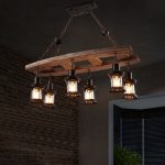 Rustic Island Chandelier Iron and Wood 6 Heads Hanging Light .