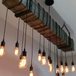 Reclaimed Wood Beam Light Fixture Chandelier with hanging brackets .