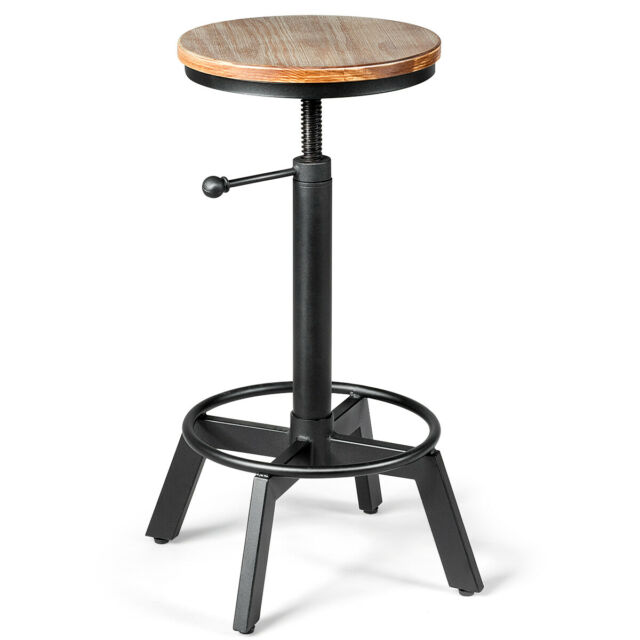 Industrial Bar Stool Swivel Wooden Seat Height Adjustable Counter .