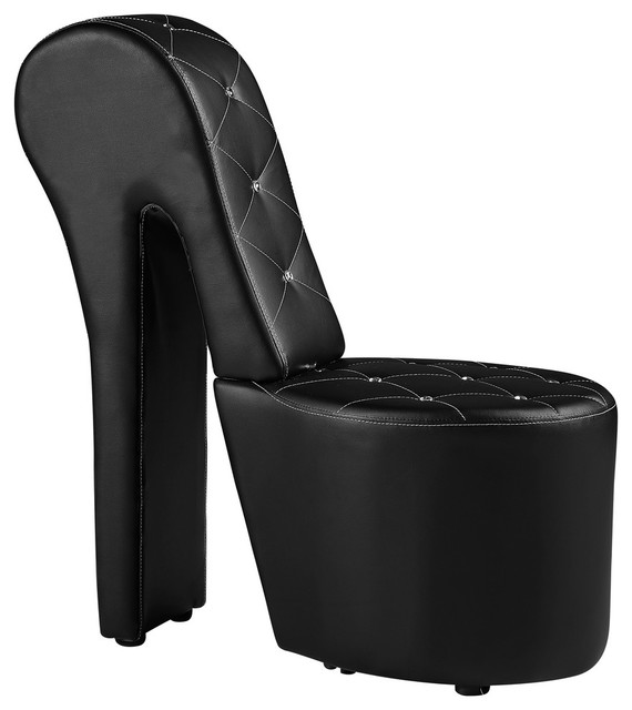 High Heel Faux Leather Crystal Studs Shoe Chair - Eclectic .
