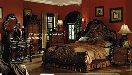 Acme Furniture 4pc King Size Bedroom Set in Brown Cherry Finish .