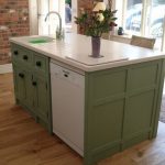 great compact kitchen island with belfast sink and a dishwasher .