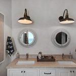 Shared Nautical Boys Bathroom with Gray Porthole Mirrors - Cottage .