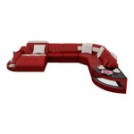Scene Furniture - RJ Large Leather Sectional, Red W Snow White .