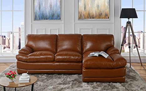 Amazon.com: Leather Match Sectional Sofa, L-Shape Couch with .