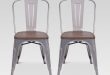 Set Of 2 Carlisle High Back Metal Dining Chair With Wood Seat .