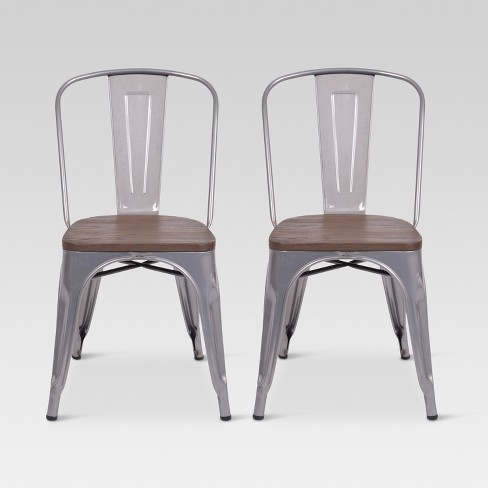 Set Of 2 Carlisle High Back Metal Dining Chair With Wood Seat .