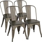 Amazon.com - Yaheetech Metal Dining Chairs with Wood Seat/Top .