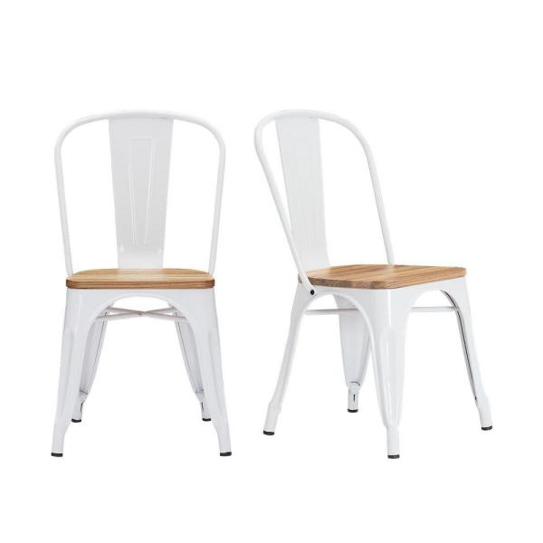 StyleWell Finwick White Metal Dining Chair with Wood Seat (Set of .