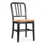 Navy Style Metal Dining Chair 1006 with Natural Wood Seat, Matte .