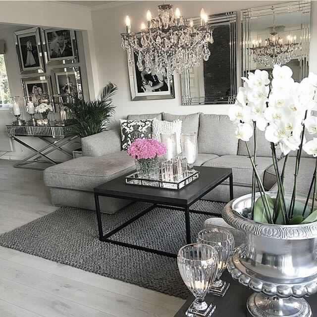 Glass mirror and white theme | Glam living room, Living room desig