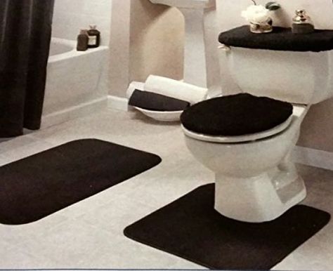 Black Bathroom Rug Set 4 Pc #HomeFashionsStore | Bathroom rug sets .