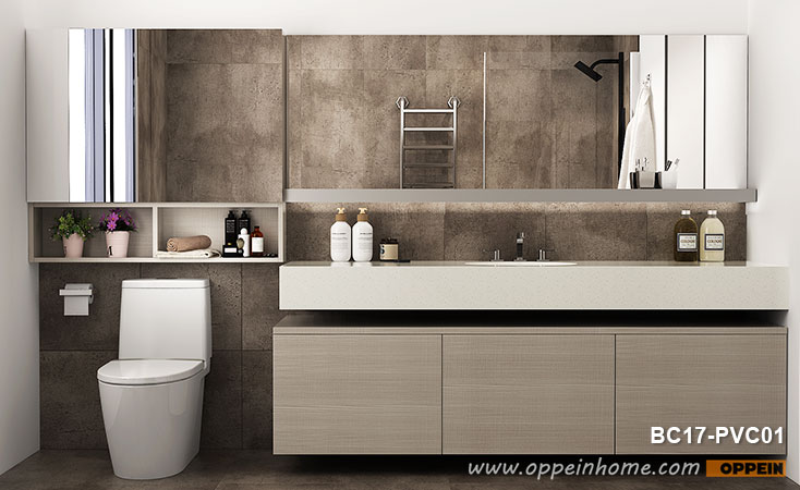 Light Wood Grain Bathroom Mirror Cabinet BC17-PVC01- OPPEIN | The .