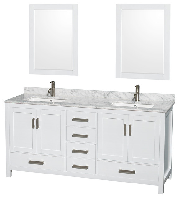 Sheffield Double Bathroom Vanity With Mirrors, 72" - Transitional .