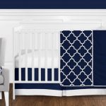 11 pc. Navy Blue and White Modern Trellis Lattice Baby Boy Crib .