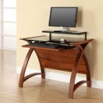 Cohen Curve Computer Desk Small In Black Glass Top And Walnut .