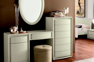 modern white dressing table with mirror ans storage drawers .