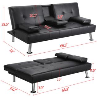 Yaheetech Futon Sofa Bed, Modern Faux Leather Couch, Convertible .