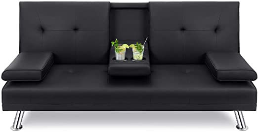 Amazon.com: Walsunny Modern Faux Leather Couch, Convertible Futon .
