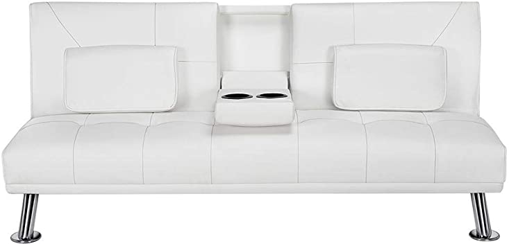 Amazon.com: Yaheetech Modern Faux Leather Futon Sofa Bed Fold Up .