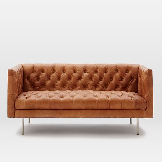Modern Chesterfield Leather Loveseat | west elm | Modern leather .