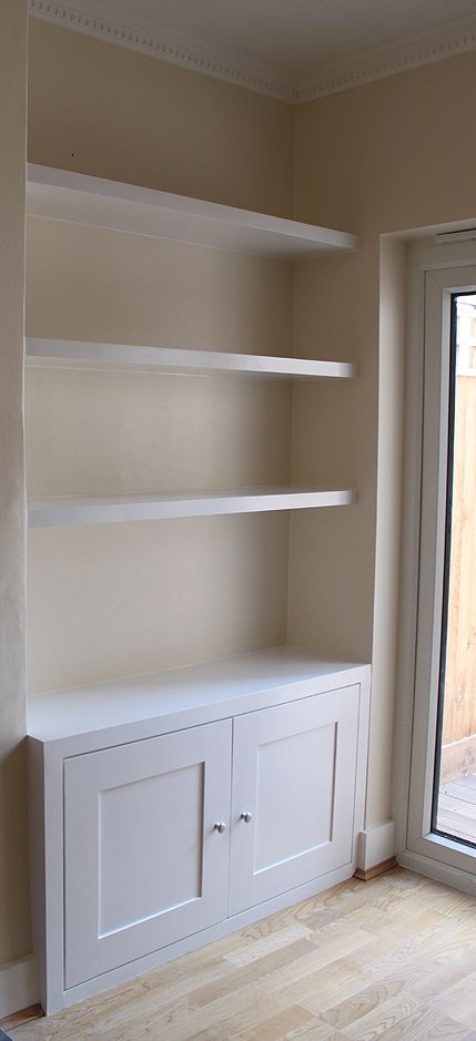 built-in with simple shaker doors | Room shelves, Shelv