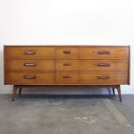 Mid Century Modern Wooden Long Lowboy Dresser by Mazor / Nine .