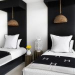 Modern black & white twin bedroom hermes throw blanket straw cane .