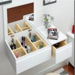 wall mounted white color modern wooden dressing table with mirror .