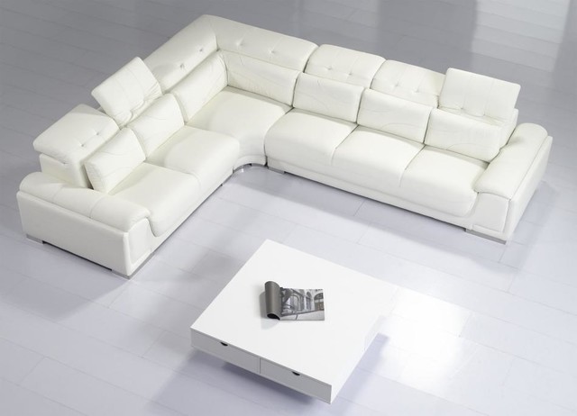 Modern White Leather Sectional Sofa with Adjustable Tufted .