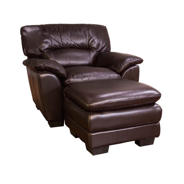 Shop Oversized Chocolate Leather Chair and Ottoman Set - Overstock .