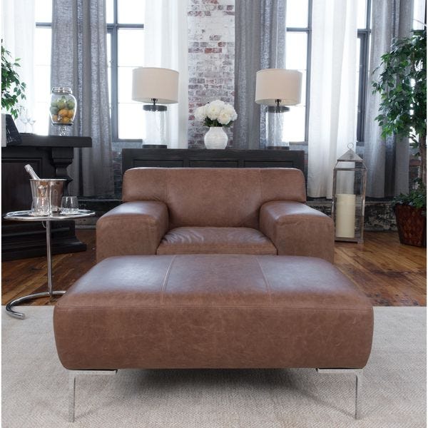 Shop Industrial 2-Piece Top Grain Leather Set With Oversized Chair .