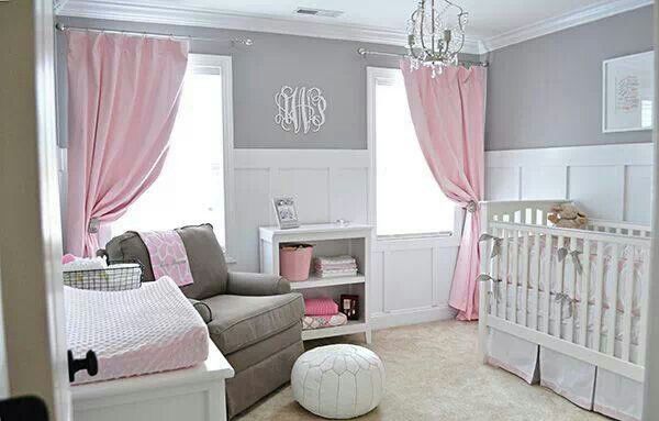 light gray walls, soft pink curtains | Pink and gray nursery, Pink .